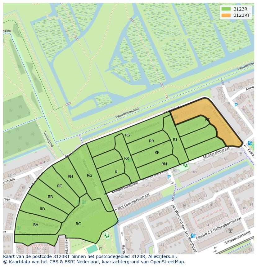 Afbeelding van het postcodegebied 3123 RT op de kaart.