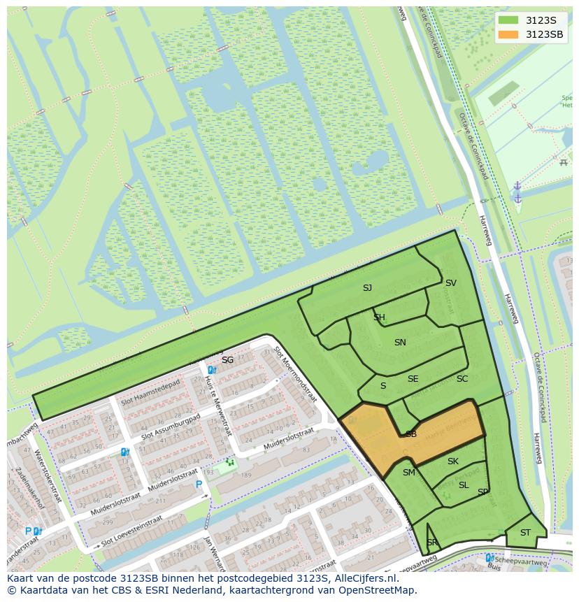 Afbeelding van het postcodegebied 3123 SB op de kaart.