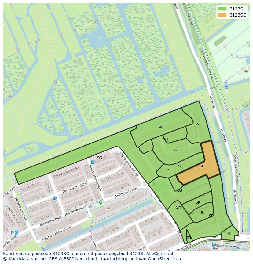 Afbeelding van het postcodegebied 3123 SC op de kaart.