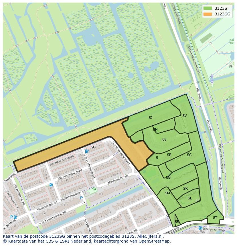 Afbeelding van het postcodegebied 3123 SG op de kaart.