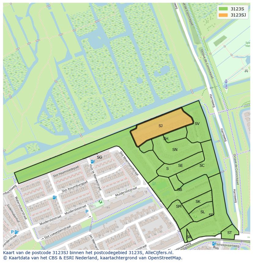Afbeelding van het postcodegebied 3123 SJ op de kaart.
