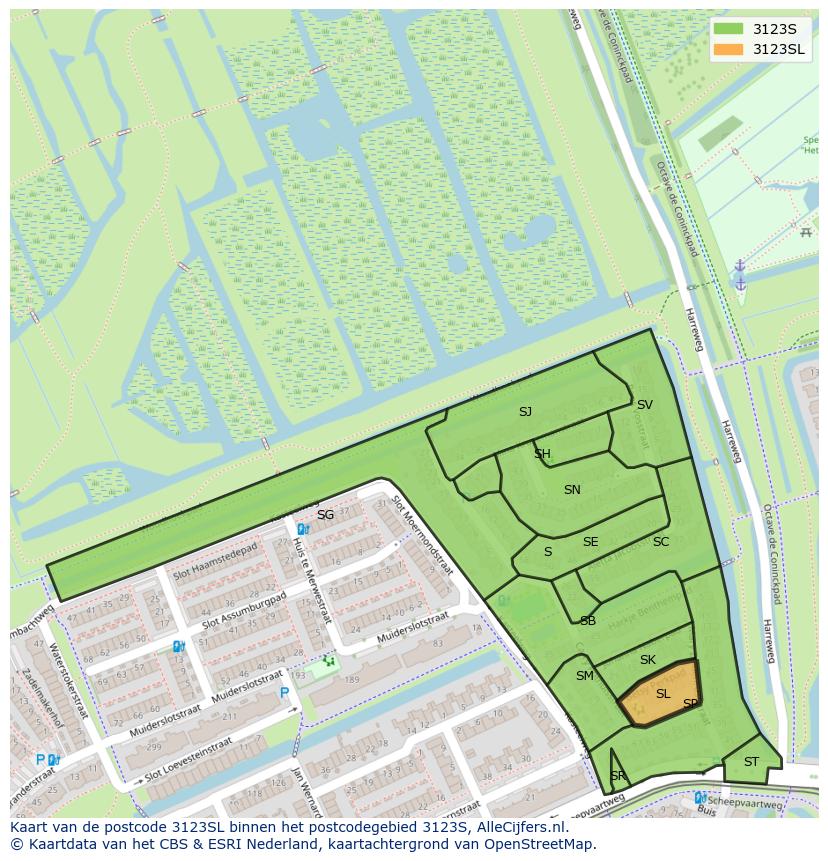 Afbeelding van het postcodegebied 3123 SL op de kaart.