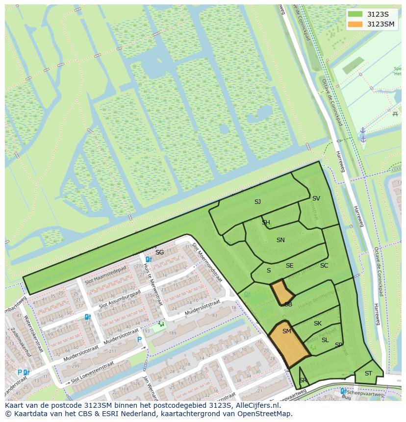 Afbeelding van het postcodegebied 3123 SM op de kaart.