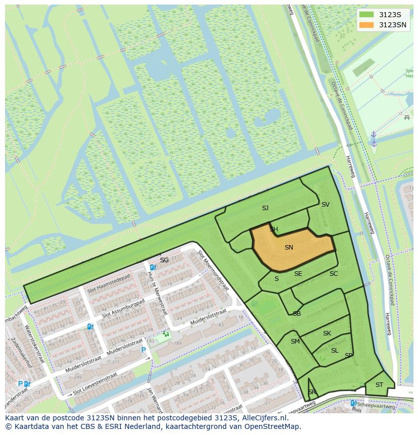 Afbeelding van het postcodegebied 3123 SN op de kaart.