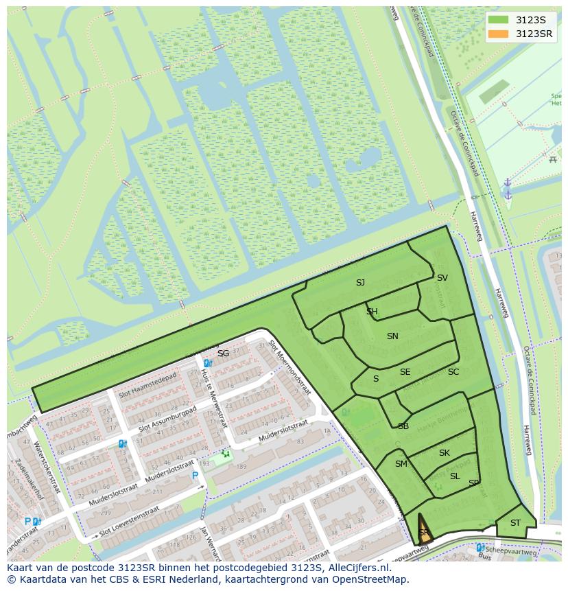 Afbeelding van het postcodegebied 3123 SR op de kaart.