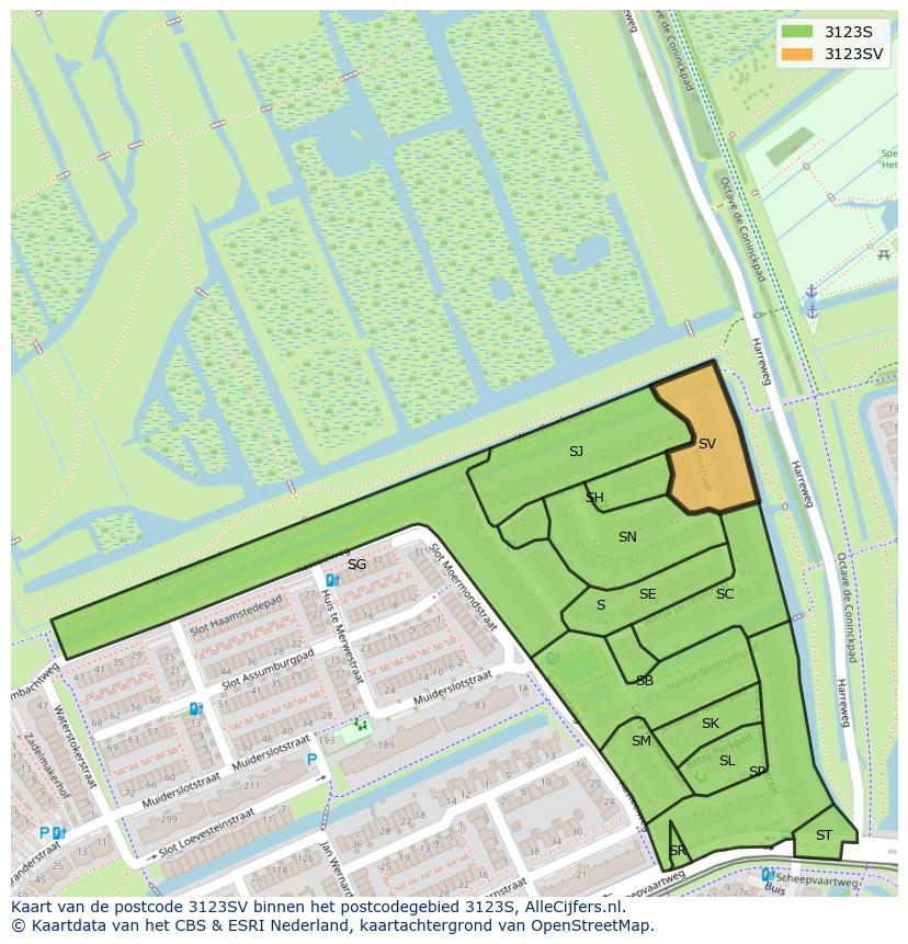 Afbeelding van het postcodegebied 3123 SV op de kaart.