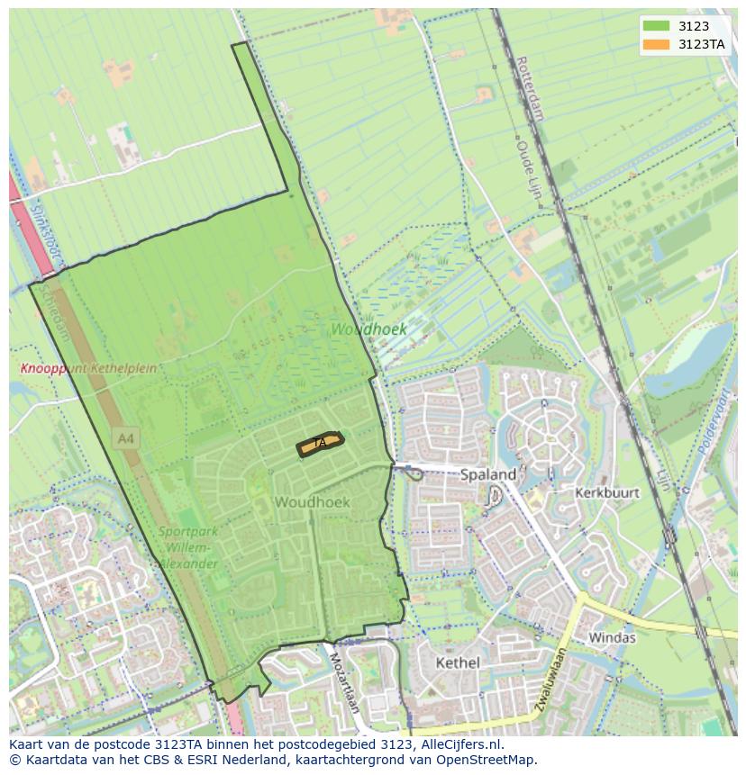 Afbeelding van het postcodegebied 3123 TA op de kaart.