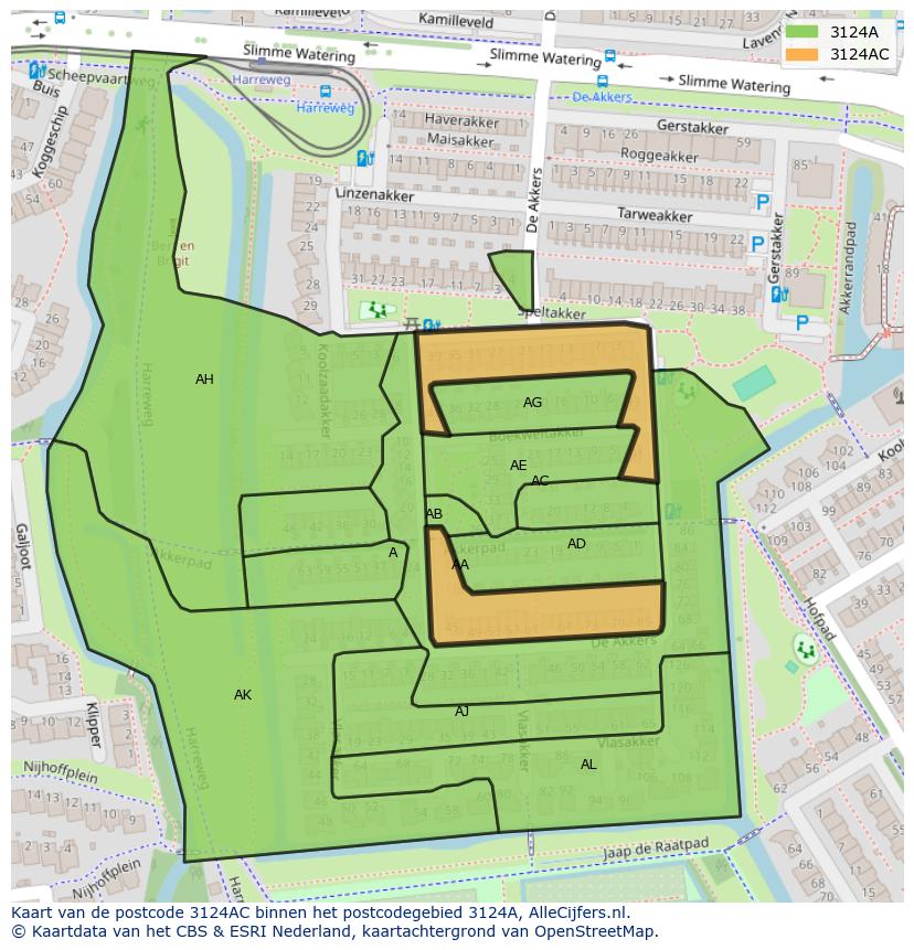 Afbeelding van het postcodegebied 3124 AC op de kaart.