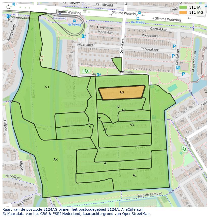 Afbeelding van het postcodegebied 3124 AG op de kaart.