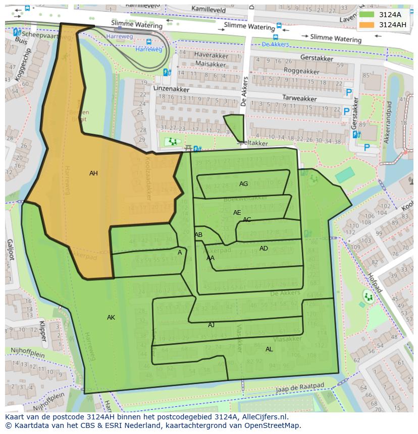 Afbeelding van het postcodegebied 3124 AH op de kaart.