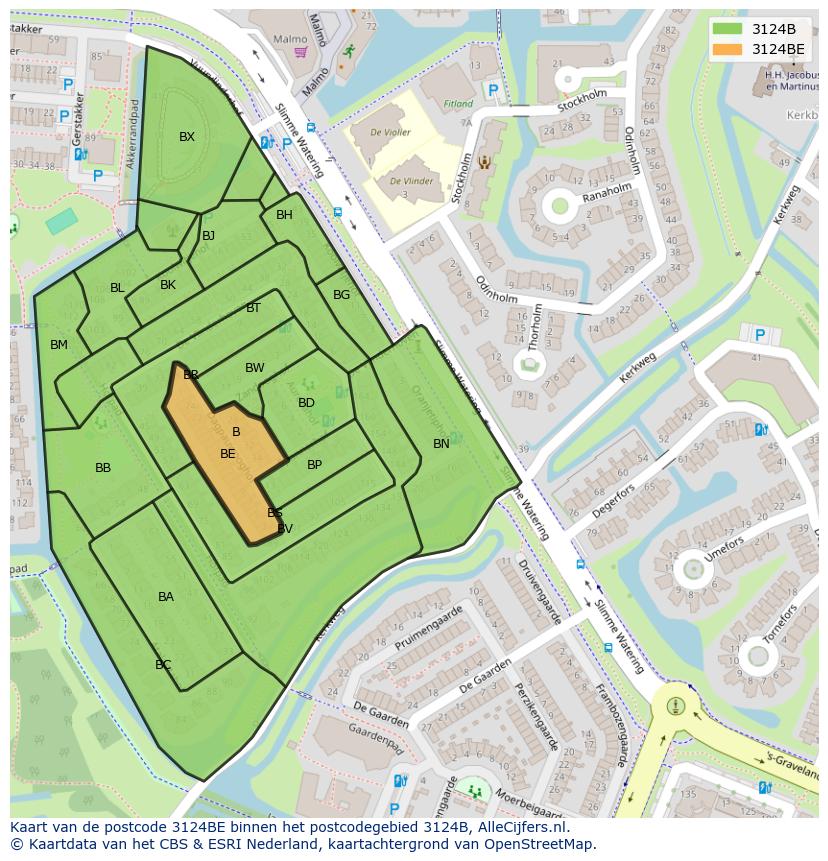 Afbeelding van het postcodegebied 3124 BE op de kaart.