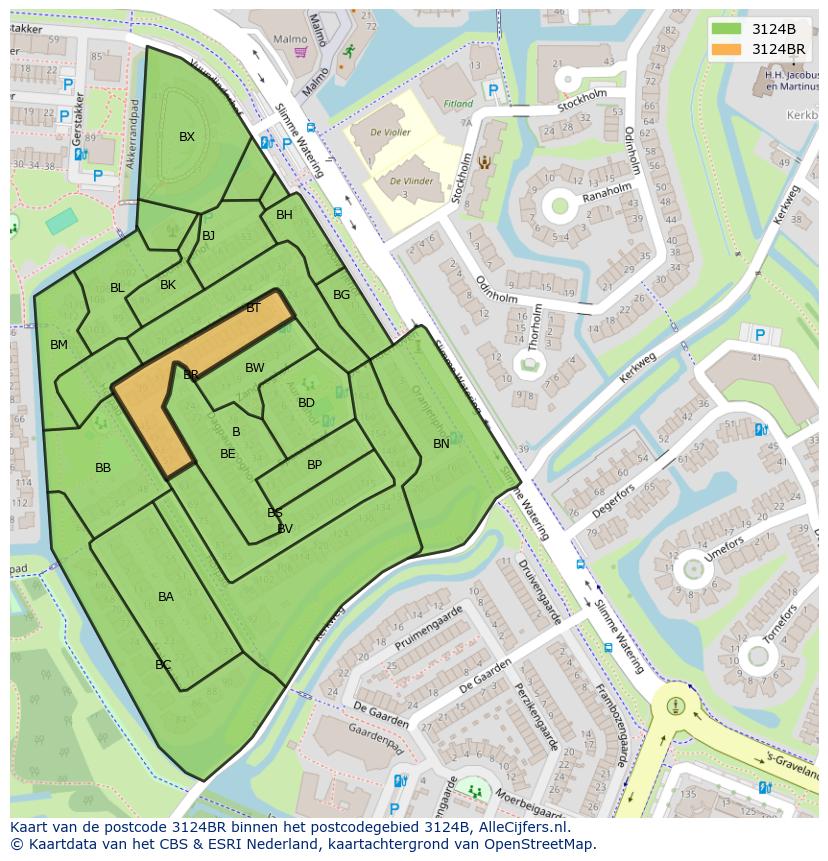 Afbeelding van het postcodegebied 3124 BR op de kaart.
