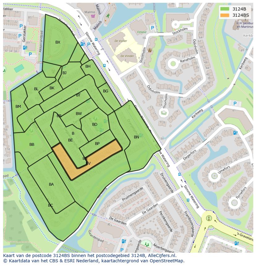 Afbeelding van het postcodegebied 3124 BS op de kaart.