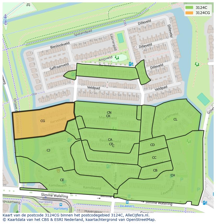 Afbeelding van het postcodegebied 3124 CG op de kaart.