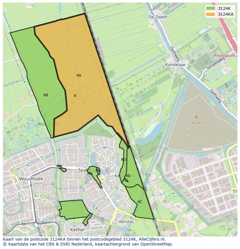 Afbeelding van het postcodegebied 3124 KA op de kaart.