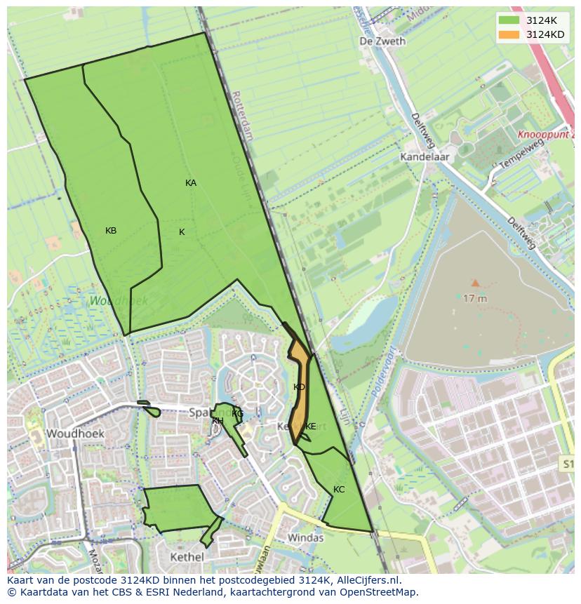 Afbeelding van het postcodegebied 3124 KD op de kaart.