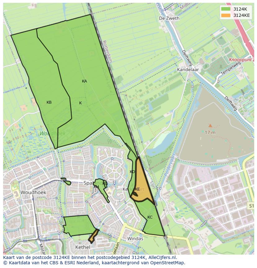 Afbeelding van het postcodegebied 3124 KE op de kaart.