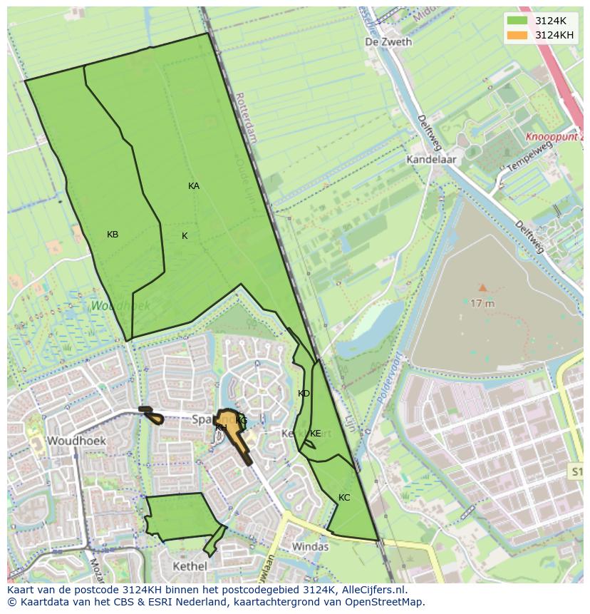 Afbeelding van het postcodegebied 3124 KH op de kaart.
