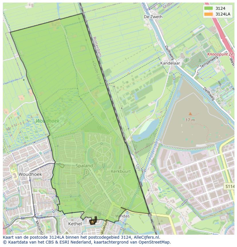 Afbeelding van het postcodegebied 3124 LA op de kaart.