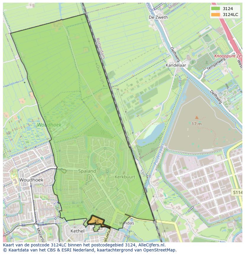 Afbeelding van het postcodegebied 3124 LC op de kaart.