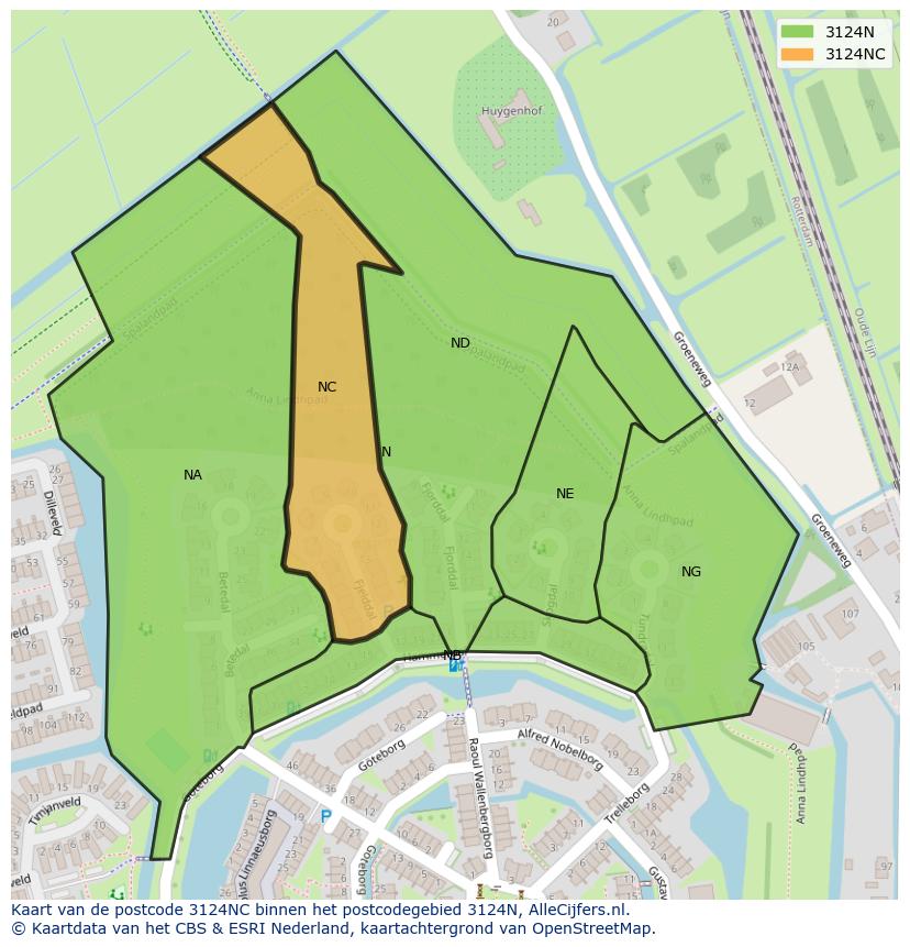 Afbeelding van het postcodegebied 3124 NC op de kaart.