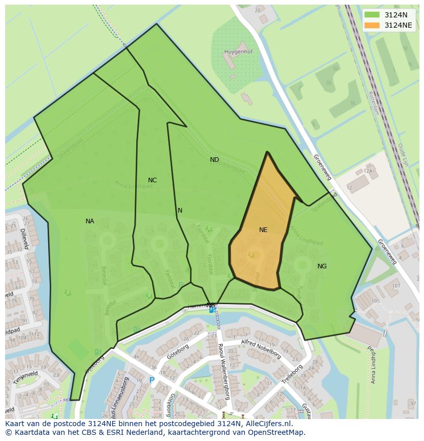 Afbeelding van het postcodegebied 3124 NE op de kaart.