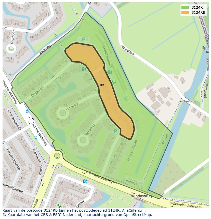 Afbeelding van het postcodegebied 3124 RB op de kaart.