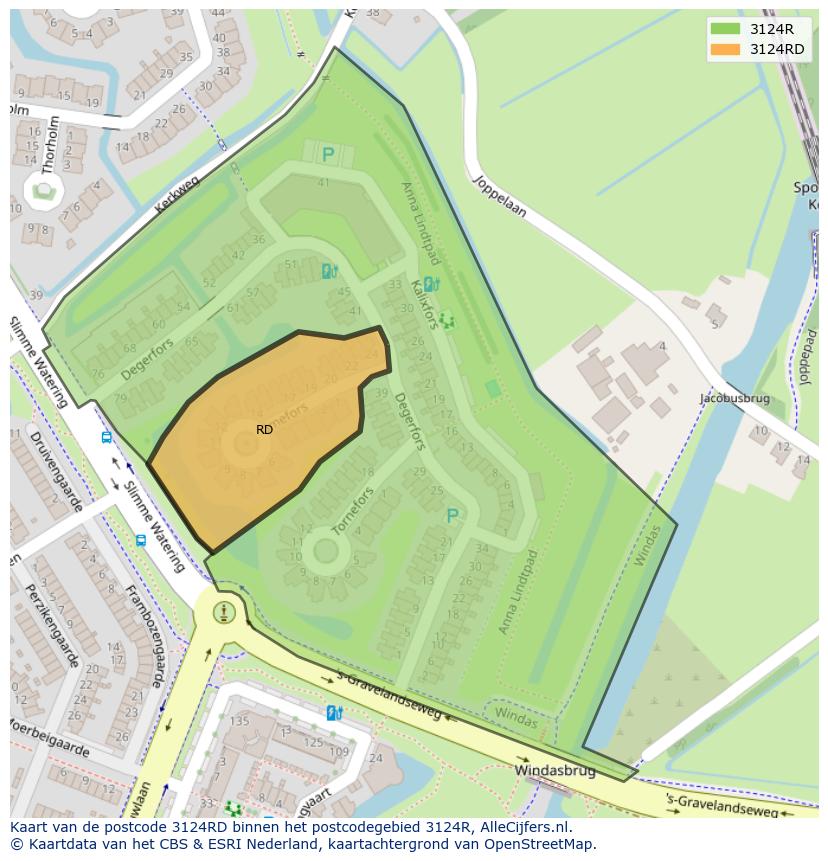 Afbeelding van het postcodegebied 3124 RD op de kaart.