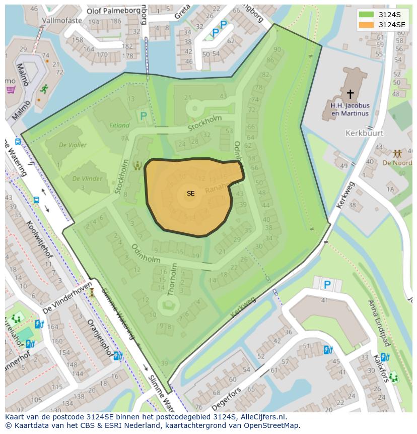 Afbeelding van het postcodegebied 3124 SE op de kaart.