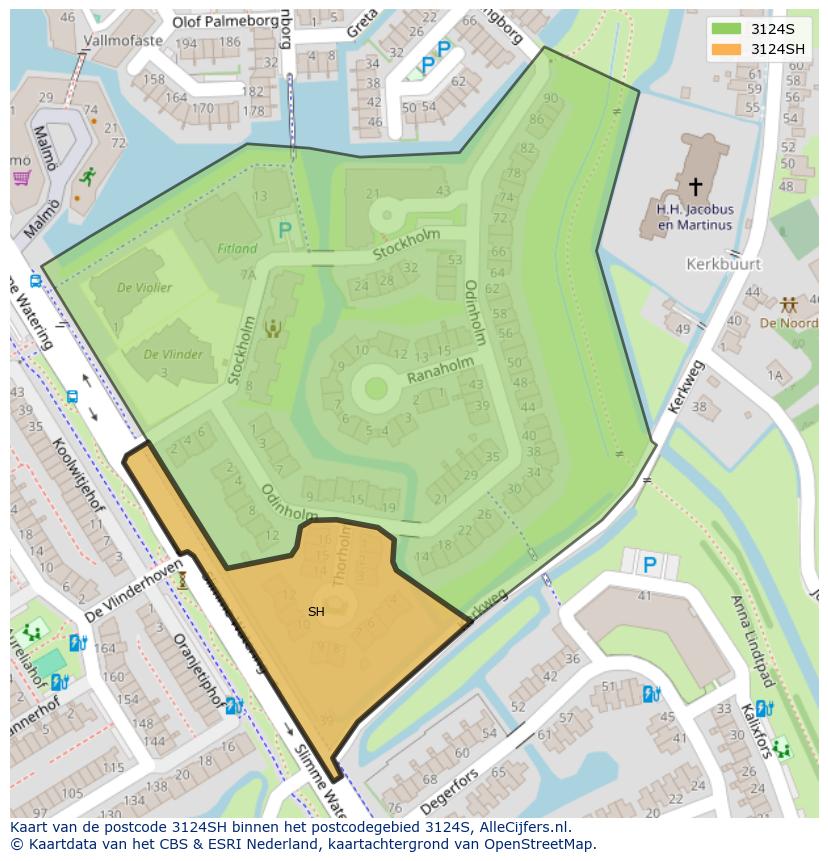 Afbeelding van het postcodegebied 3124 SH op de kaart.