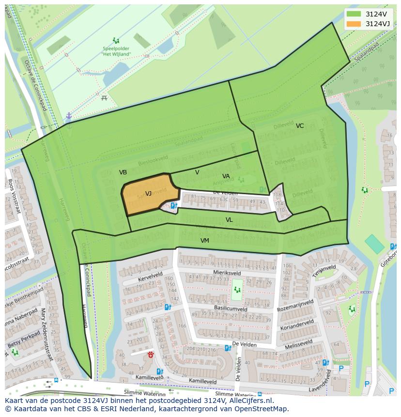 Afbeelding van het postcodegebied 3124 VJ op de kaart.