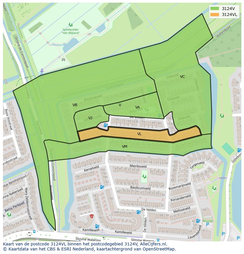 Afbeelding van het postcodegebied 3124 VL op de kaart.