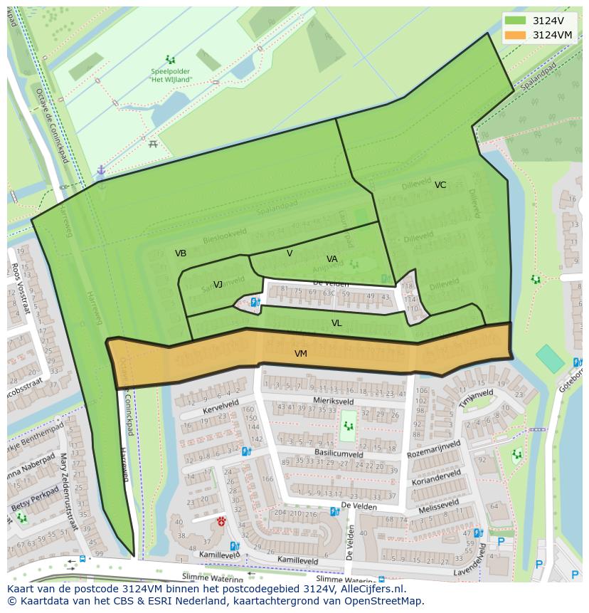 Afbeelding van het postcodegebied 3124 VM op de kaart.