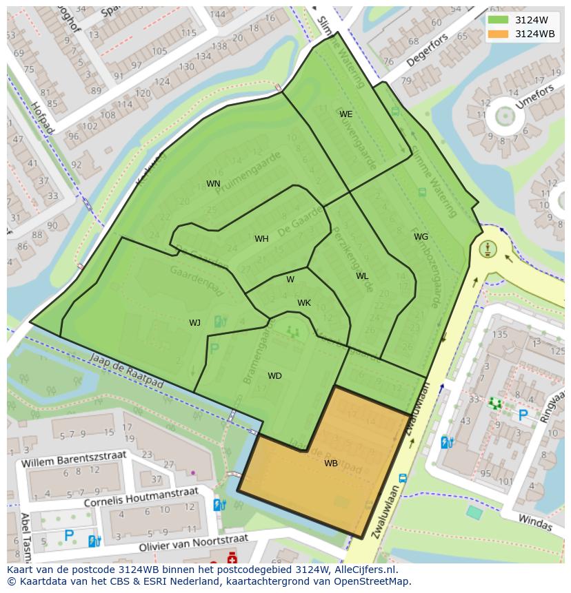 Afbeelding van het postcodegebied 3124 WB op de kaart.