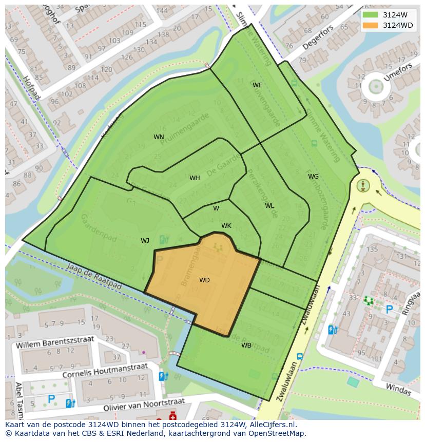Afbeelding van het postcodegebied 3124 WD op de kaart.