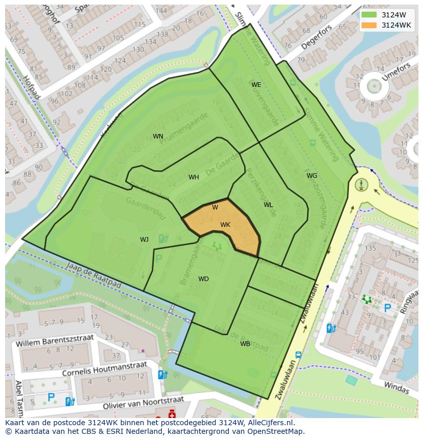 Afbeelding van het postcodegebied 3124 WK op de kaart.