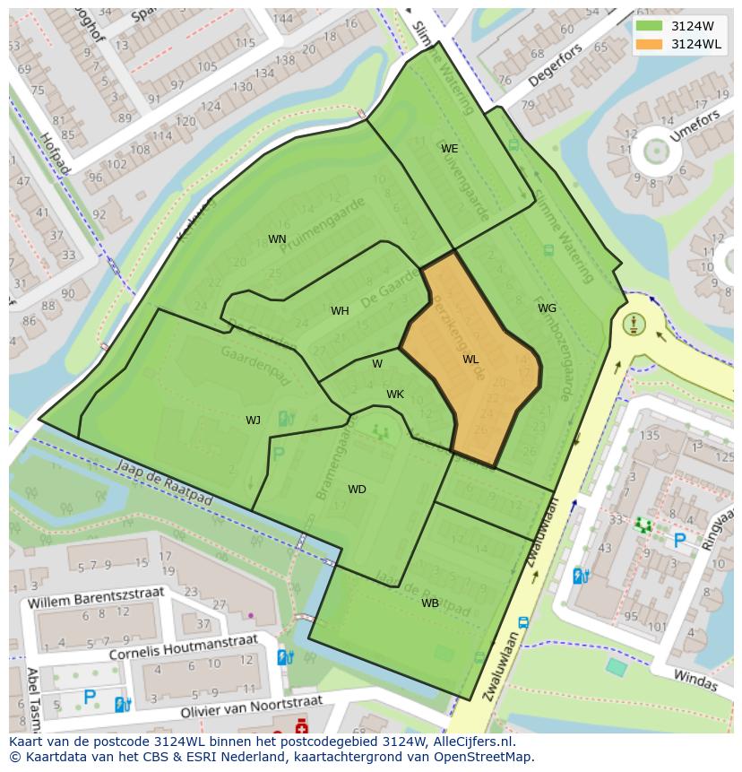 Afbeelding van het postcodegebied 3124 WL op de kaart.
