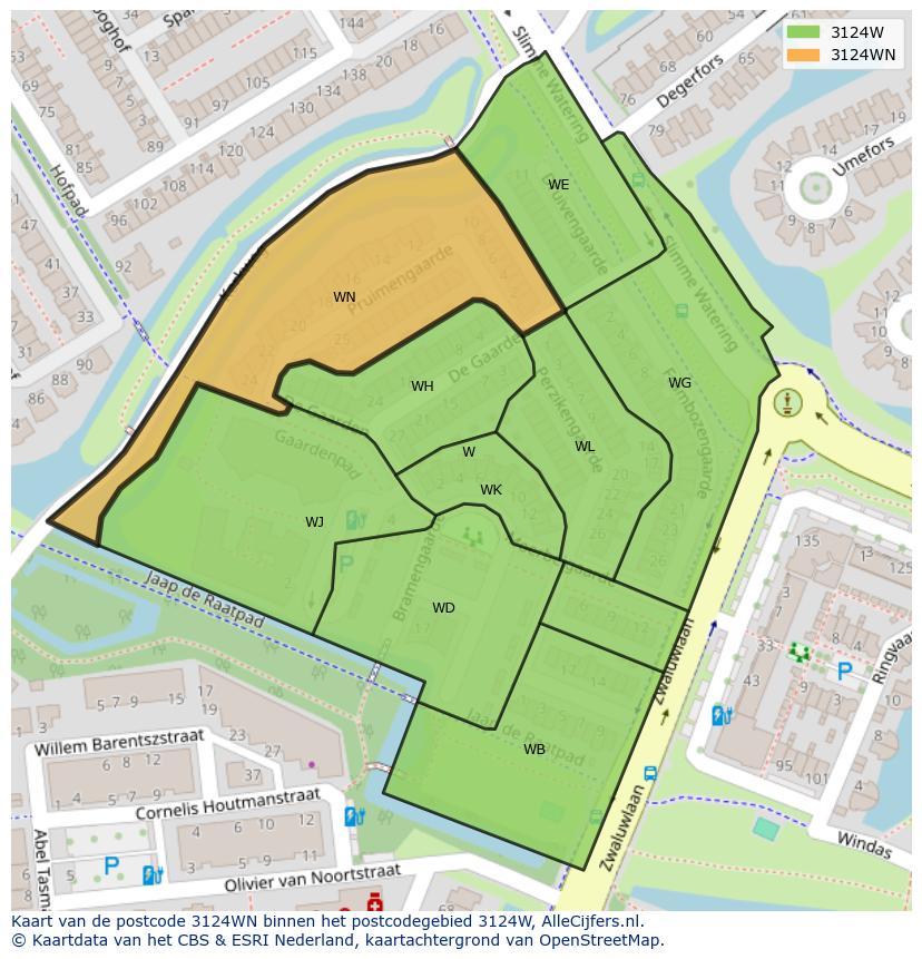 Afbeelding van het postcodegebied 3124 WN op de kaart.