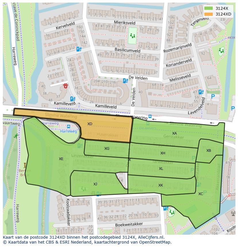 Afbeelding van het postcodegebied 3124 XD op de kaart.