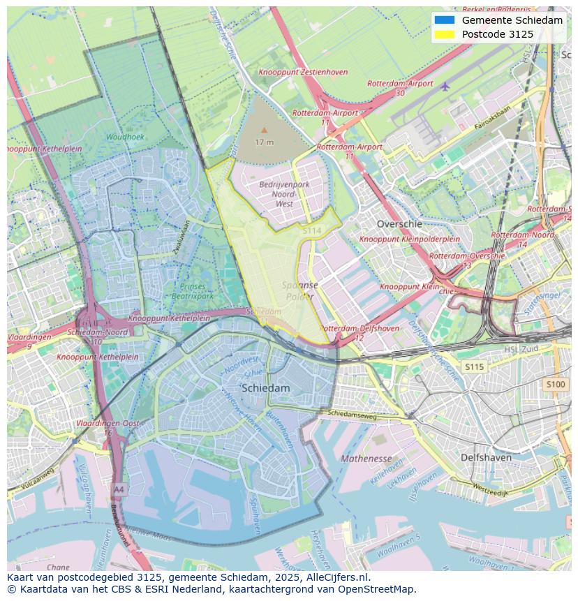 Afbeelding van het postcodegebied 3125 op de kaart.