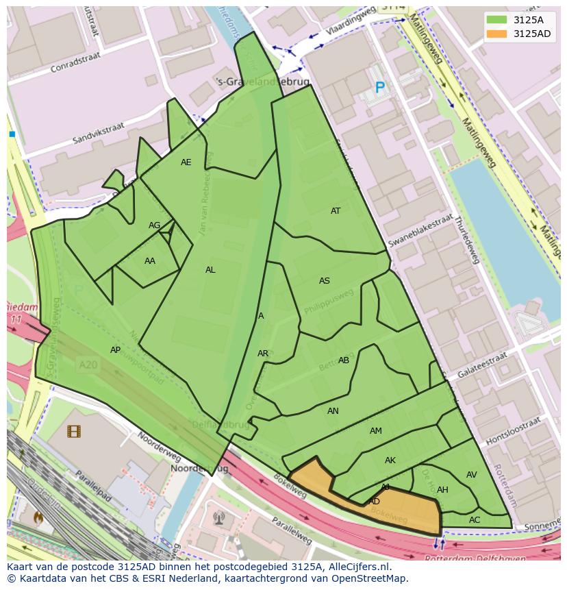 Afbeelding van het postcodegebied 3125 AD op de kaart.