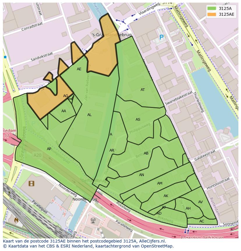 Afbeelding van het postcodegebied 3125 AE op de kaart.