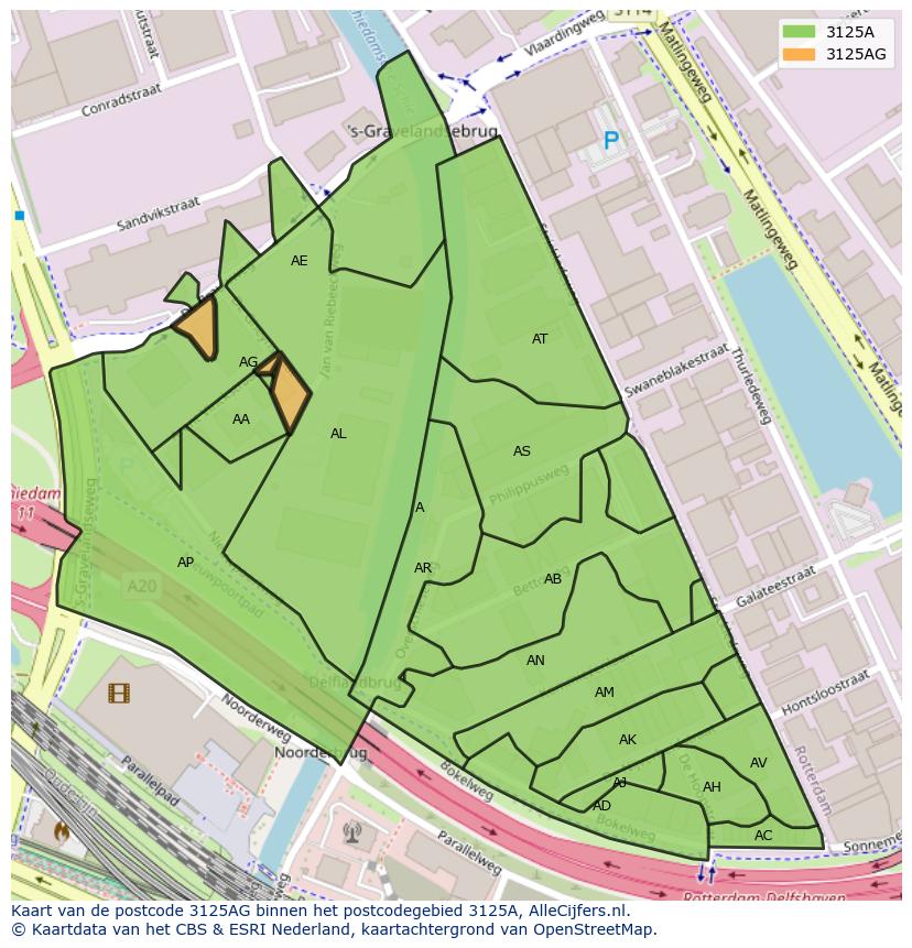 Afbeelding van het postcodegebied 3125 AG op de kaart.