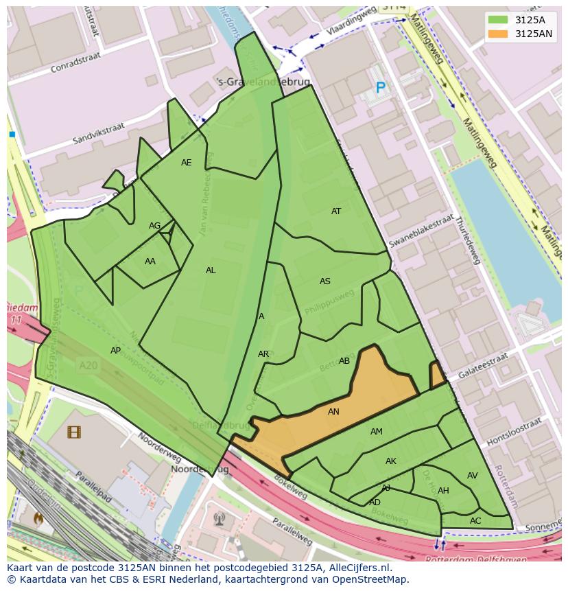 Afbeelding van het postcodegebied 3125 AN op de kaart.