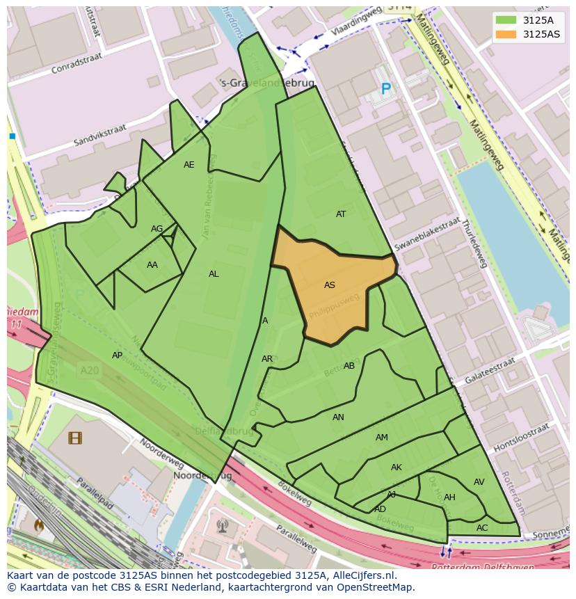 Afbeelding van het postcodegebied 3125 AS op de kaart.
