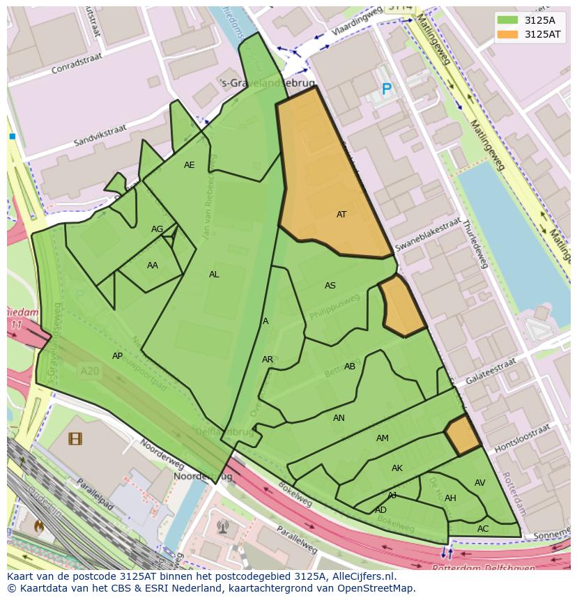 Afbeelding van het postcodegebied 3125 AT op de kaart.