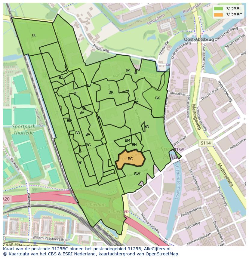Afbeelding van het postcodegebied 3125 BC op de kaart.