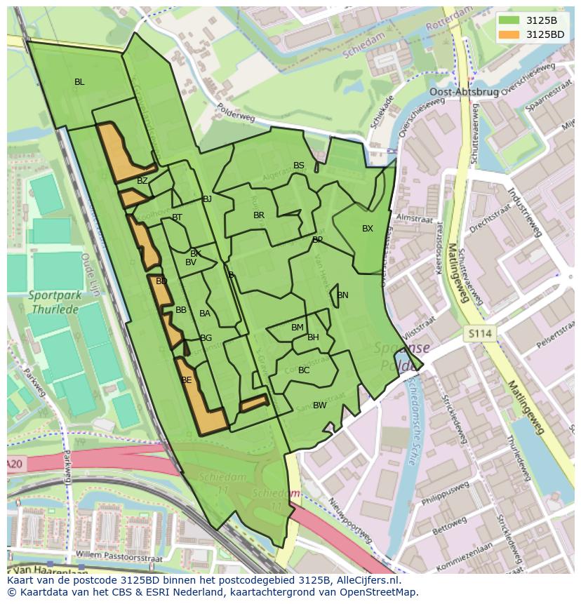 Afbeelding van het postcodegebied 3125 BD op de kaart.