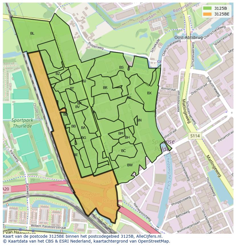 Afbeelding van het postcodegebied 3125 BE op de kaart.