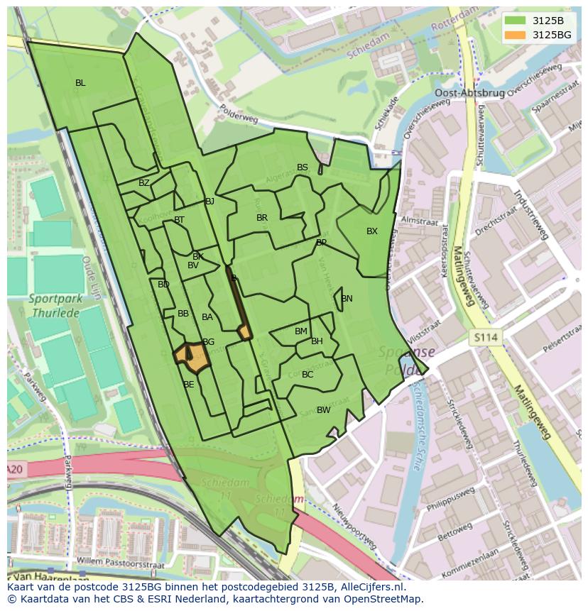 Afbeelding van het postcodegebied 3125 BG op de kaart.